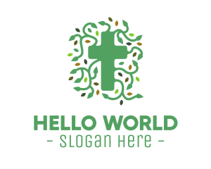 Green Vine Christian Cross logo design