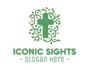 Green Vine Christian Cross logo design