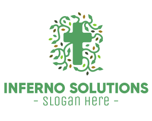 Green Vine Christian Cross logo design