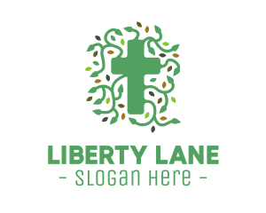 Green Vine Christian Cross logo design