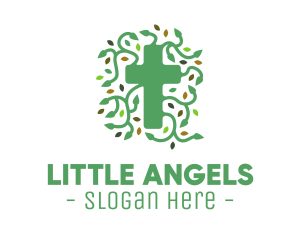 Green Vine Christian Cross logo design