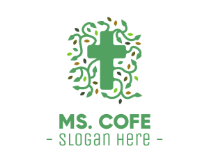 Green Vine Christian Cross logo design