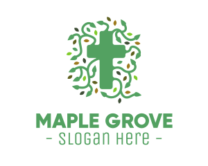 Green Vine Christian Cross logo design