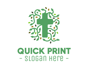 Green Vine Christian Cross logo design