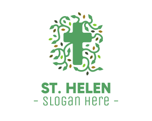 Green Vine Christian Cross logo design