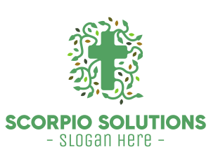 Green Vine Christian Cross logo design