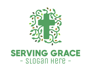 Green Vine Christian Cross logo design