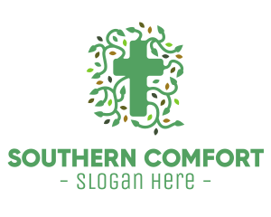 Green Vine Christian Cross logo design