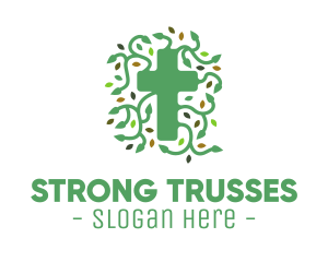 Green Vine Christian Cross logo design