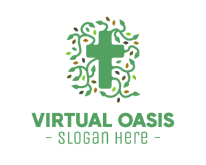 Green Vine Christian Cross logo design