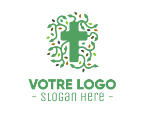 Green Vine Christian Cross logo design