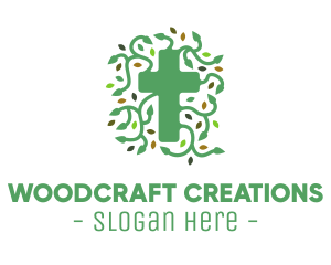 Green Vine Christian Cross logo design