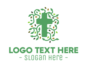 Herb - Green Vine Christian Cross logo design
