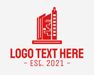 Red Building - Red Tower City Building logo design