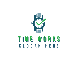 Time - Wristwatch Time Checkmark logo design