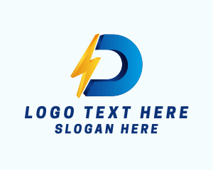 Voltaic - Lightning Bolt Electricity Letter D logo design