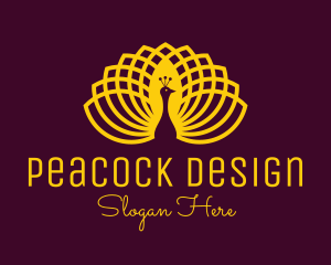 Peacock - Golden Peacock Lotus logo design