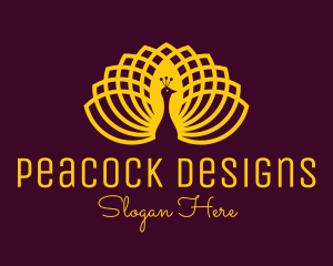 Peacock - Golden Peacock Lotus logo design