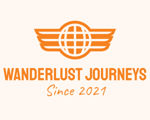 Pilot School - Orange Winged Globe logo design