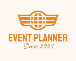 Planet - Orange Winged Globe logo design
