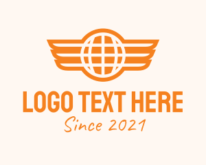 Air Transport - Orange Winged Globe logo design