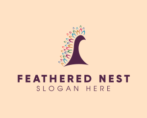 Peacock Avian Feather logo design