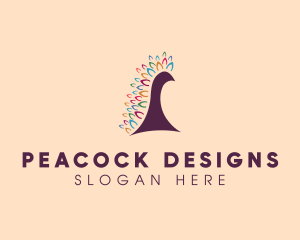 Peacock Avian Feather logo design