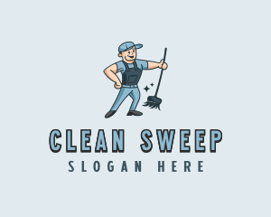 Janitor - Broomstick Janitor Cleaner logo design