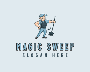 Broomstick Janitor Cleaner logo design