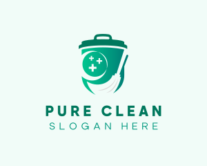 Broom Trash Bin Cleaning logo design