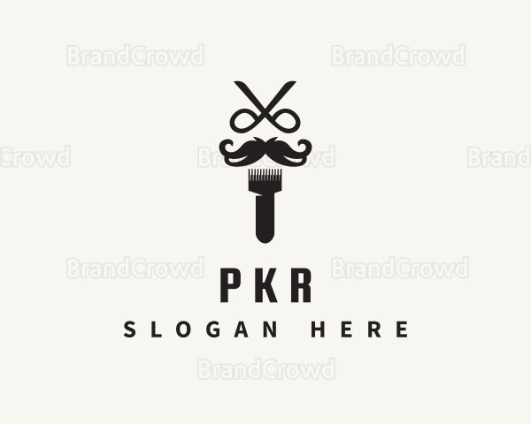 Scissors Mustache Barbershop Logo