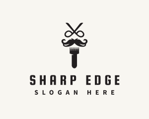 Scissors Mustache Barbershop logo design