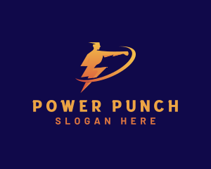 Human Boxing Punch Lightning logo design