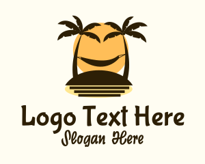 Travel Vlogger - Hammock Coconut Tree Sunset logo design