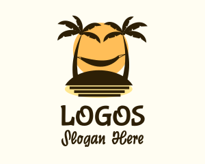Vacation - Hammock Coconut Tree Sunset logo design