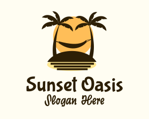 Hammock Coconut Tree Sunset logo design