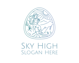 Mountain Range - Happy Hiker Backpacker logo design