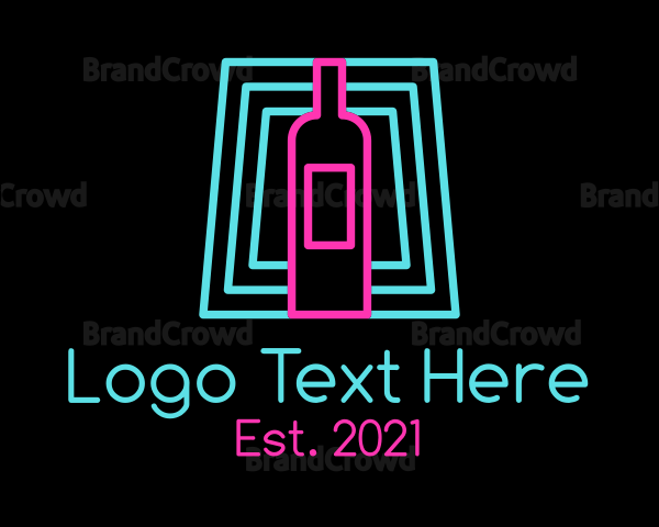 Wine Bottle Neon Nightclub Logo