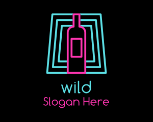 Wine Bottle Neon Nightclub Logo
