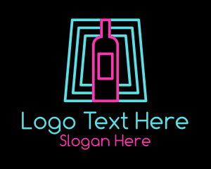 Wine Bottle Neon Nightclub Logo