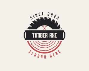 Woodcutting Saw Hammer logo design