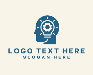 Think - Cogwheel Light Bulb Head logo design