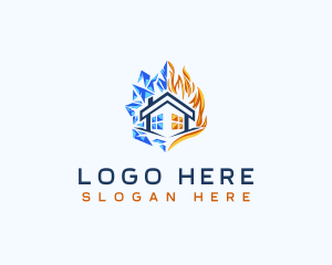 Heating - Fire Ice Temperature logo design