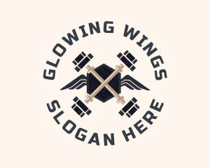 Cross Barbell Wings logo design