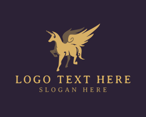 Equestrian - Gold Mythical Unicorn logo design