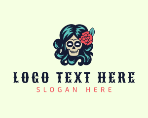 Salon - Rose Decor Skull Lady logo design