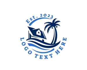 Vacation - Tropical Palm Tree House logo design