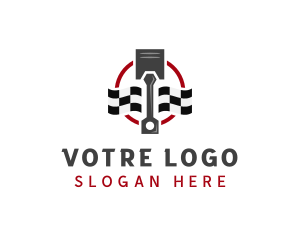 Auto Repair - Mechanic Piston Racing Flag logo design