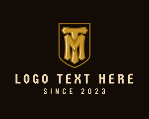 Miner - Golden Shield Gamer Letter TM logo design