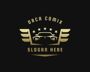 Supercar - Golden Car Wings logo design